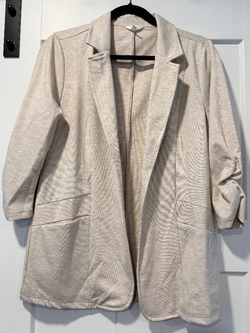 Maurices Lightweight Tan Open Knit Jacket w/ Pockets & Sleeve Rusching